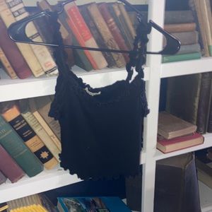 Black tank with ruffle straps